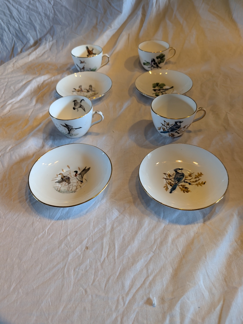2/120$ Fine Porcelain Bird-Illustrated Tea Cup and Saucer Set